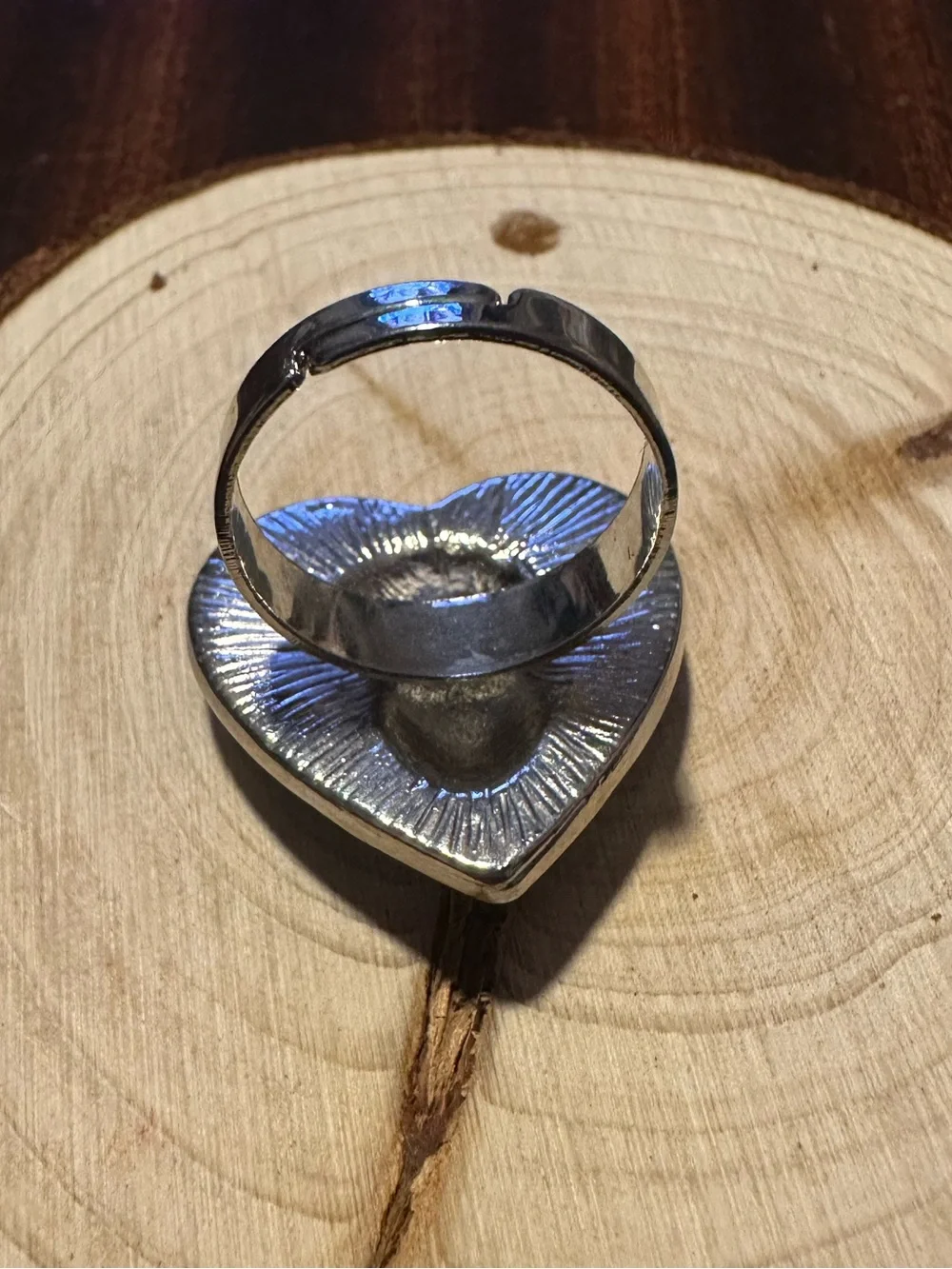 Skull Heart Ring Black Enamel Silver Tone Adjustable
